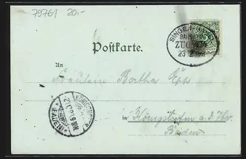 Mondschein-Lithographie Waldshut, Oberes Thor und Kath. Kirche, Ortsansicht vom Calvarienberg