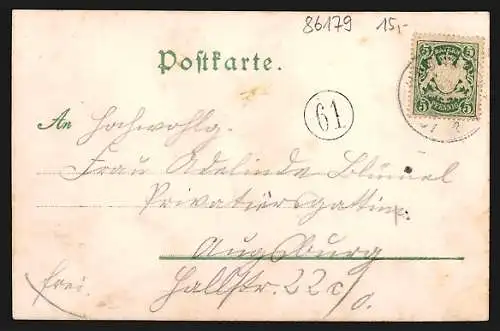 Lithographie Siebenbrunn / Haunstetten, Ortspartie mit Passanten