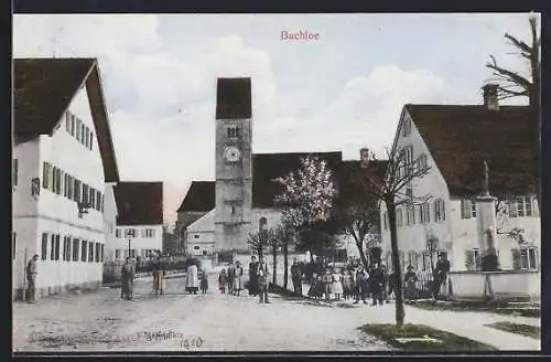 AK Buchloe, Marktplatz mit Blick zur Kirche