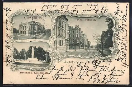 AK Augsburg, Blick in die Schäzlerstrasse, Stadt-Theater