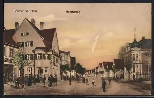 AK Schwabmünchen, Hauptstrasse mit Gasthaus und Geschäft