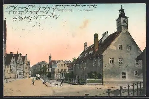 AK Augsburg, Am Schwall, Strassenpartie mit Passanten