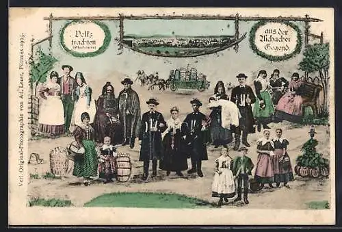 AK Aichach, Volkstrachten aus der Aichacher Gegend, Ortsansicht