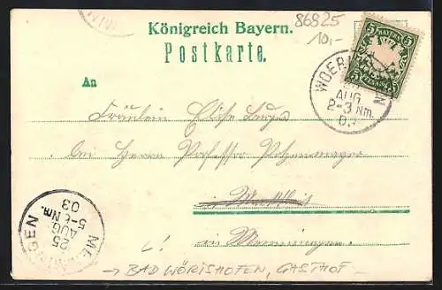 Lithographie Bad Wörishofen, Gasthof am Wörishofer See mit Ruderbooten