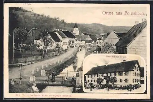 AK Fornsbach, Gasthaus zur Krone und Ortspartie