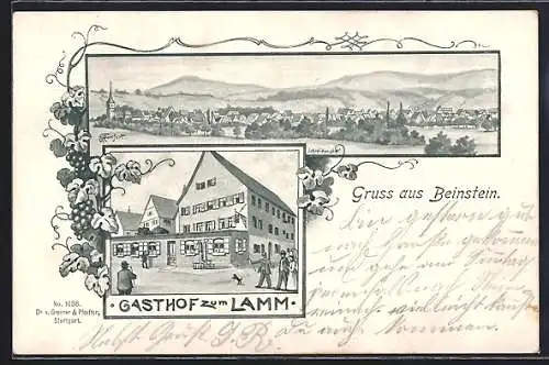 Lithographie Beinstein, Gasthof zum Lamm, Totalansicht