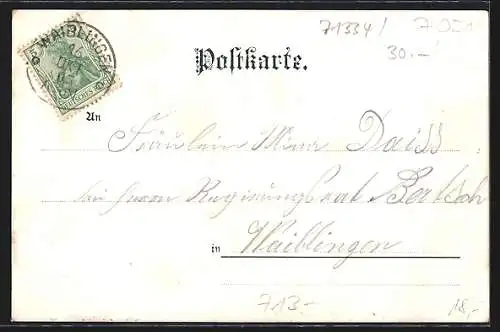 Lithographie Beinstein, Gasthof zum Lamm, Totalansicht