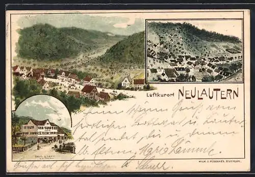 Künstler-AK Neulautern, Gasthaus zum Lamm und Totalansicht