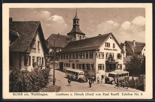 AK Korb o. a. Waiblingen, Gasthaus zum Hirsch Post von Paul Ruoff
