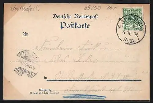 Lithographie Schönau b. Heidelberg, Altes Klosterthor und Totalansicht