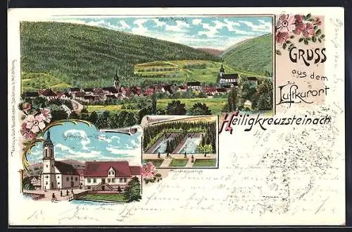 Lithographie Heiligkreuzsteinach, Gasthaus zum Löwen, Forellenweiher