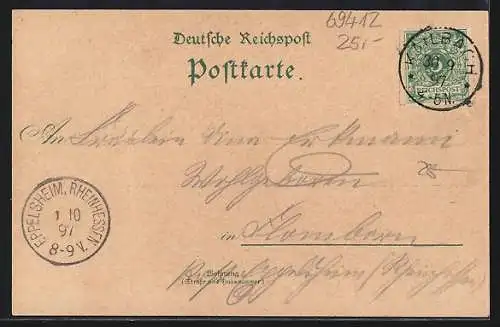 Lithographie Eberbach / Neckar, Restaurant Geissner, Zwingenberg, Katzenbuckel