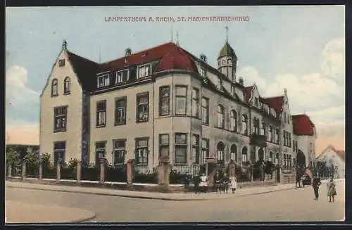 AK Lampertheim a. Rhein, St. Marienkrankenhaus mit Strassenpartie