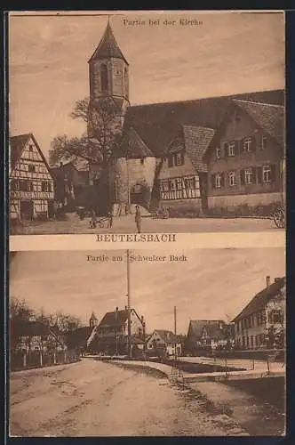 AK Beutelsbach / Remstal, Partie bei der Kirche, am Schweizer Bach