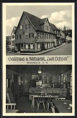 AK Marbach a. N., Gasthaus und Metzgerei Zum Ochsen, Innenansicht