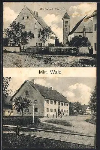 AK Markt Wald, Kirche mit Pfarrhof, Ortspartie
