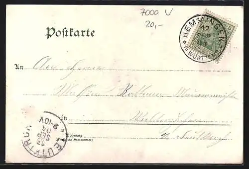 Lithographie Untertürkheim, Bahnhof, Schloss v. Ort Rothenberg, Ortsansicht