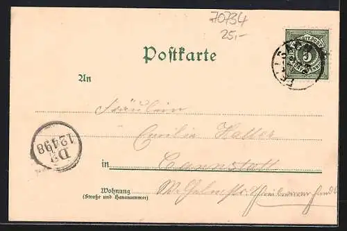 Lithographie Fellbach, Gasthaus zum Hirsch, Kernen Turm