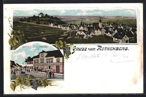 Lithographie Rothenberg / Stuttgart, Gasthaus zur Krone von H. Luz, Ortsansicht