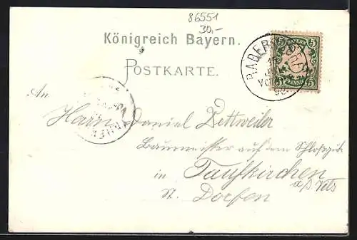 Lithographie Aichach, Burgplatz Wittelsbach, Stadtpfarrkirche, Hauptplatz