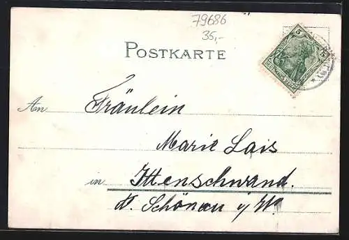 Lithographie Hasel, Gasthaus zum Maien, Krieger-Denkmal