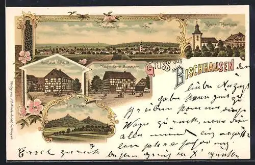 Lithographie Bischhausen, Gasthaus H. Rauch, Kaufmann Ernst Mussnann