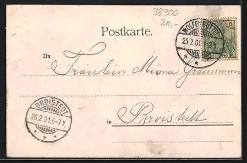 Lithographie Ahlum, Gasthaus zum Johannesthal & Gesamtansicht mit Blumenverzierung
