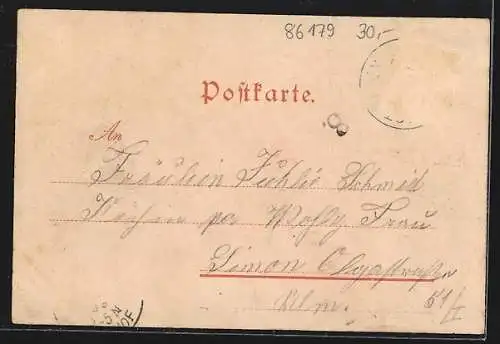 Lithographie Siebenbrunn / Haunstetten, Innenansicht eines Gasthauses, Teilansicht vom Ort