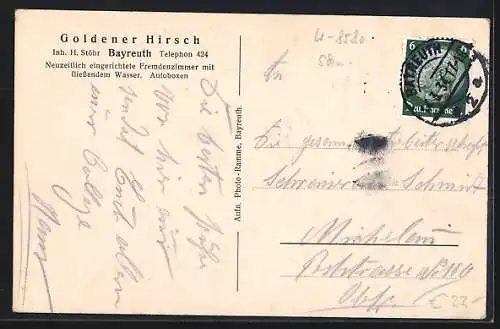 AK Bayreuth, Strassenpartie am Gasthaus goldener Hirsch