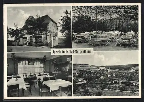 AK Igersheim b. Bad Mergentheim, Café und Gasthaus Tauberbrücke v. A. Eckert, Innen- und Terrassenansicht