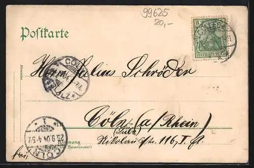 Lithographie Cölleda, Schützenhaus, Kreishaus, Johannis-Kirche
