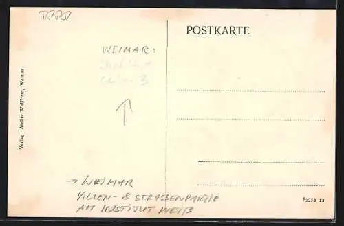 AK Weimar / Thüringen, Villen- & Strassenpartie am Institut Weiss