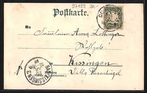 Lithographie Ochsenfurt a. M., Das Bezirksamt, Ortsansicht