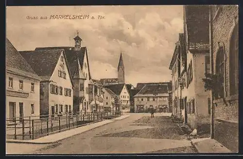 AK Markelsheim a. Tbr., Ortspartie mit Blick zur Kirche