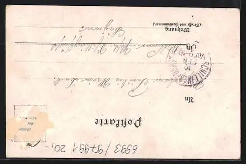 Lithographie Creglingen, Gesamtansicht, Herrgotts-Kirche, Marienaltar