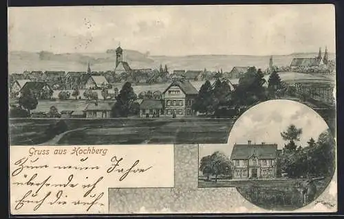 AK Hochberg / Saulgau, Gasthof und Gesamtansicht mit Kirche Mariä Geburt