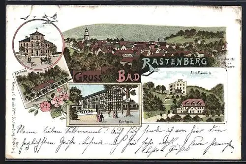 Lithographie Bad Rastenberg, Kurhaus, Badehaus, Bad Finneck