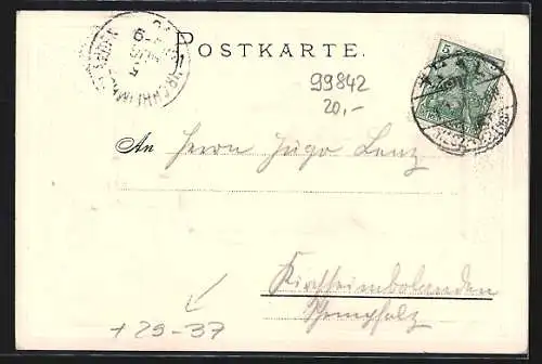 Passepartout-Lithographie Bad-Thal, Totalansicht, Wappen und Eichenzweig