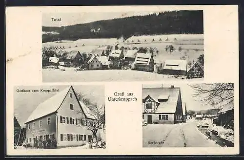 AK Unterkruppach / Engelthal, Gasthaus zum Kruppachtal, Dorfstrasse und Totalansicht