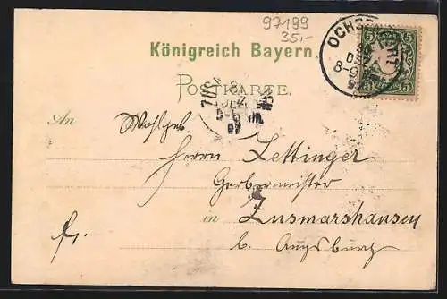 Lithographie Ochsenfurt / Main, Bahnhof, St. Wolfgang`s Kapelle, Rathhaus