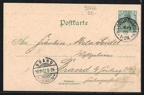 Lithographie Hildburghausen, Untere Marktstrasse, Gymnasium, Maschinen- und Elektrotechniker-Schule, Totalansicht