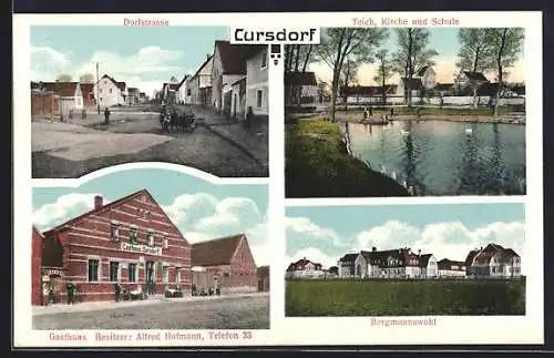 AK Kursdorf / Schkeuditz, Gasthaus Alfred Hofmann, Bergmannswohl - Krankenhaus, Kirche & Schule