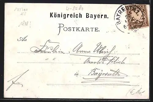 AK Bayreuth, Turnverein, Turnhalle und Strassenpartie, Turner mit Fahne, Turnvater Jahn