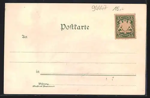 Lithographie Plattling, Marktplatz mit Kirche, Gesamtansicht