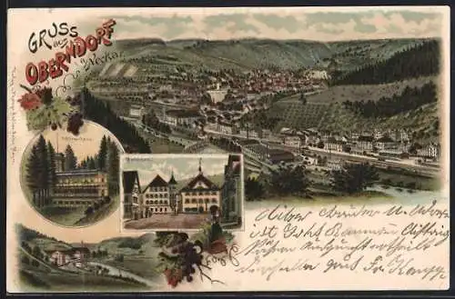 Lithographie Oberndorf /Neckar, Ortsansicht, Marktplatz