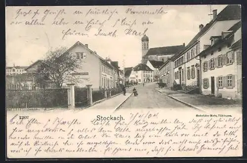 AK Stockach, Strassenpartie mit Conditorei H. Pfeiffer, Blick zur Kirche