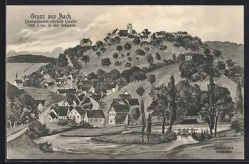 Künstler-AK sign. Hans Pernat: Aach / Hegau, Ortsansicht mit Quelle