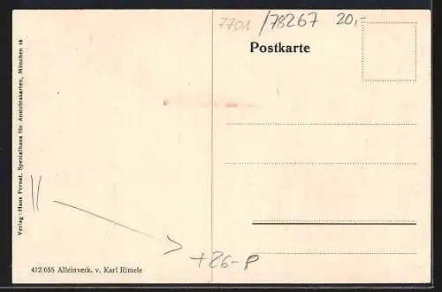Künstler-AK sign. Hans Pernat: Aach / Hegau, Ortsansicht mit Quelle