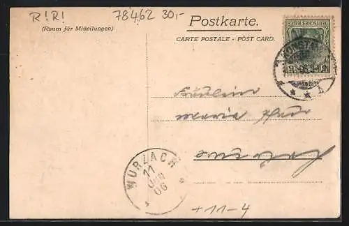 AK Konstanz, XI. Verkehrsbeamtenfest 1906, Stadtpartie, Passepartout mit Eisenbahn, Briefkasten und Wappen