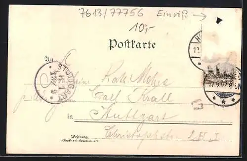 Lithographie Hausach i. Baden, Schlossberg, Neue Kirche und Totalansicht